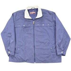 Vintage Tudor Court Haband Blue Zip‎ Jacket Floral Embroidery XL